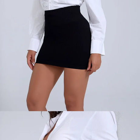 FINETOO Printemps Été Nouvelle Jupe Mini Taille Haute Élastique Noire Affinante en Tricot Court pour Femmes Professionnelles