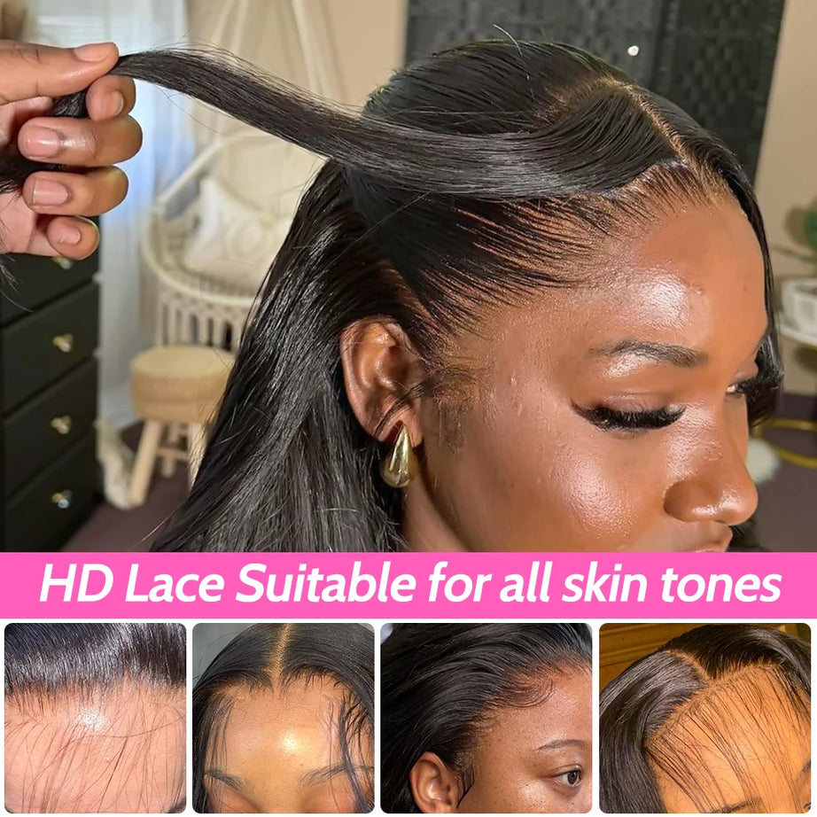 Perruques ISEE Hair sans colle, cheveux humains, prêtes à porter, lisses, pré-épilées, faciles à porter, avec lace front 7x5HD et dentelle prédécoupée.