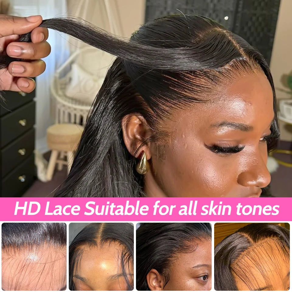 Perruques ISEE Hair sans colle, cheveux humains, prêtes à porter, lisses, pré-épilées, faciles à porter, avec lace front 7x5HD et dentelle prédécoupée.