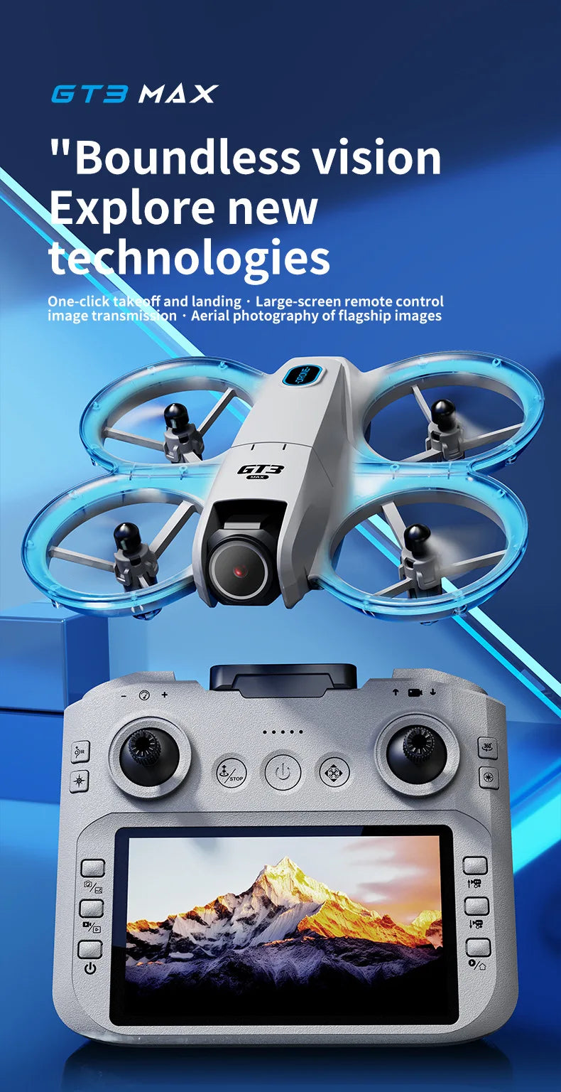 Drone GT3 MAX 2025 - 8K HD 4,3" - Télécommande - Mode sans tête - Hélicoptère - Flip 360° - Quadricoptère - Jouet - Mini drone - Cadeau pour enfant