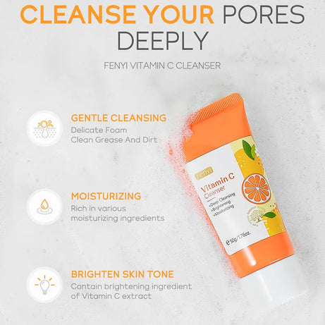 Nettoyant visage à la vitamine C, nettoyant en profondeur, hydratant, éliminateur de points noirs, soin du visage, mousse nettoyante, soin de la peau
