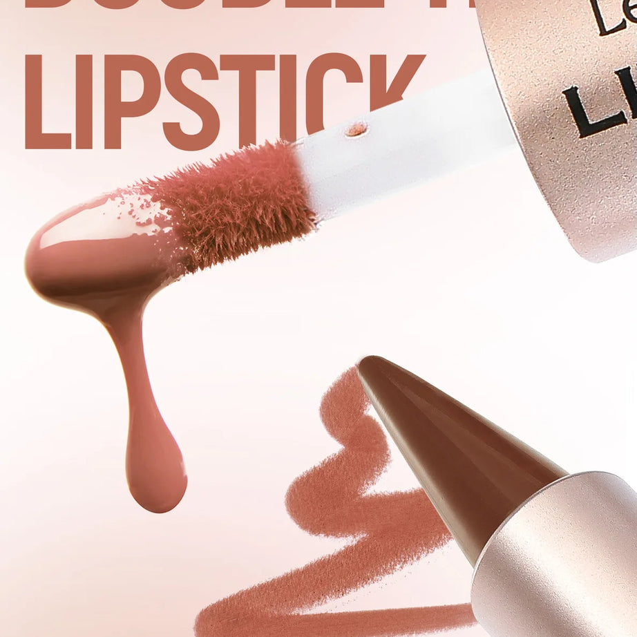 Crayon contour des lèvres noir et marron effilé, double embout miroir, effet repulpant, gloss cristal, maquillage pour des lèvres rouges sexy