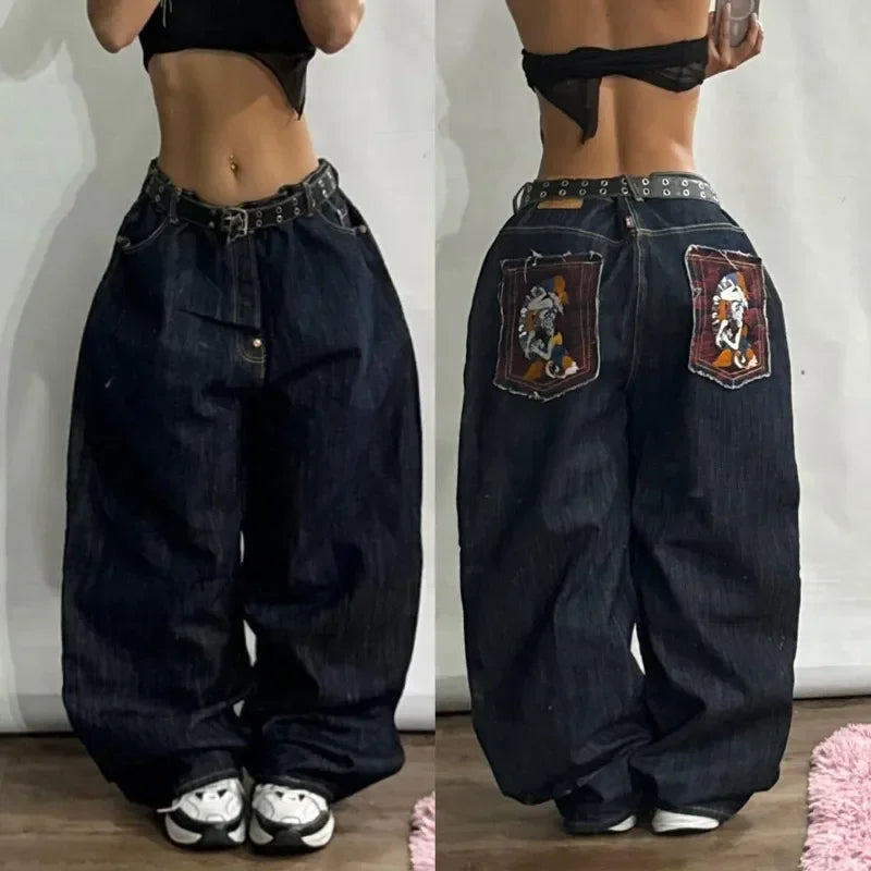 Jeans baggy imprimés oversize streetwear tendance Y2K Harajuku hip-hop vintage pop gothique taille haute jambes larges