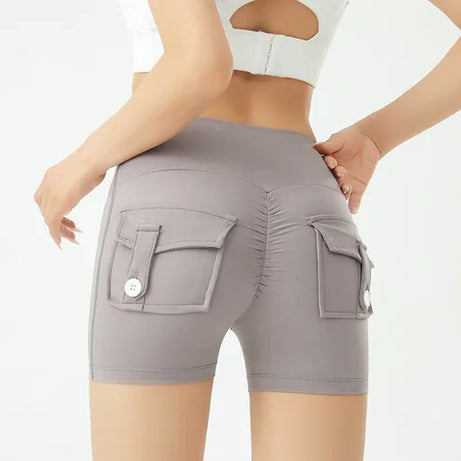 Short de fitness Peach Butt pour femme, pantalon cargo trois-quarts à séchage rapide avec poche, legging de yoga gainant pour l'été