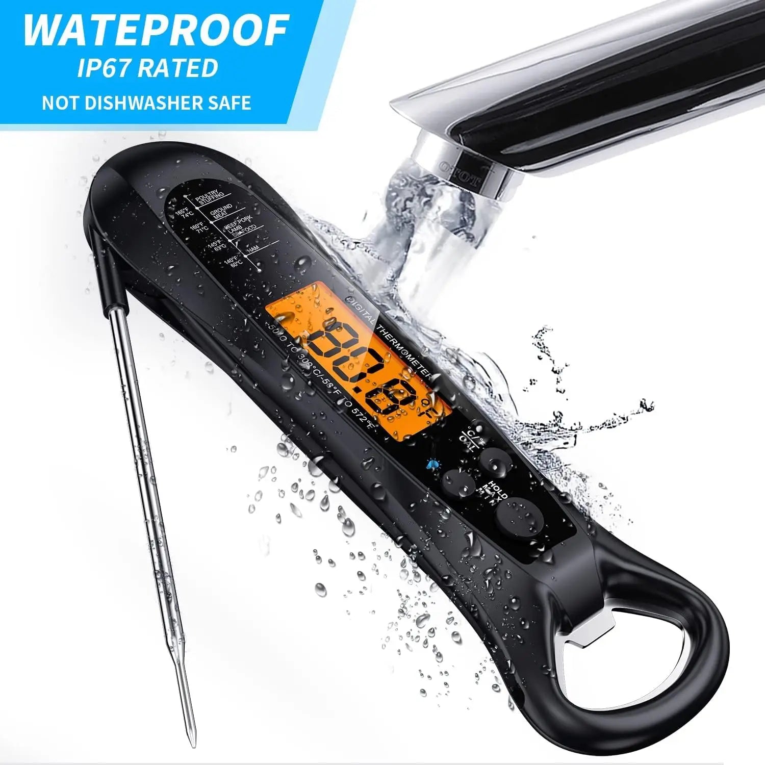 Thermomètre à viande à lecture instantanée pour la cuisson, thermomètre alimentaire numérique rapide et précis avec rétroéclairage, aimant, étalonnage, cuisine