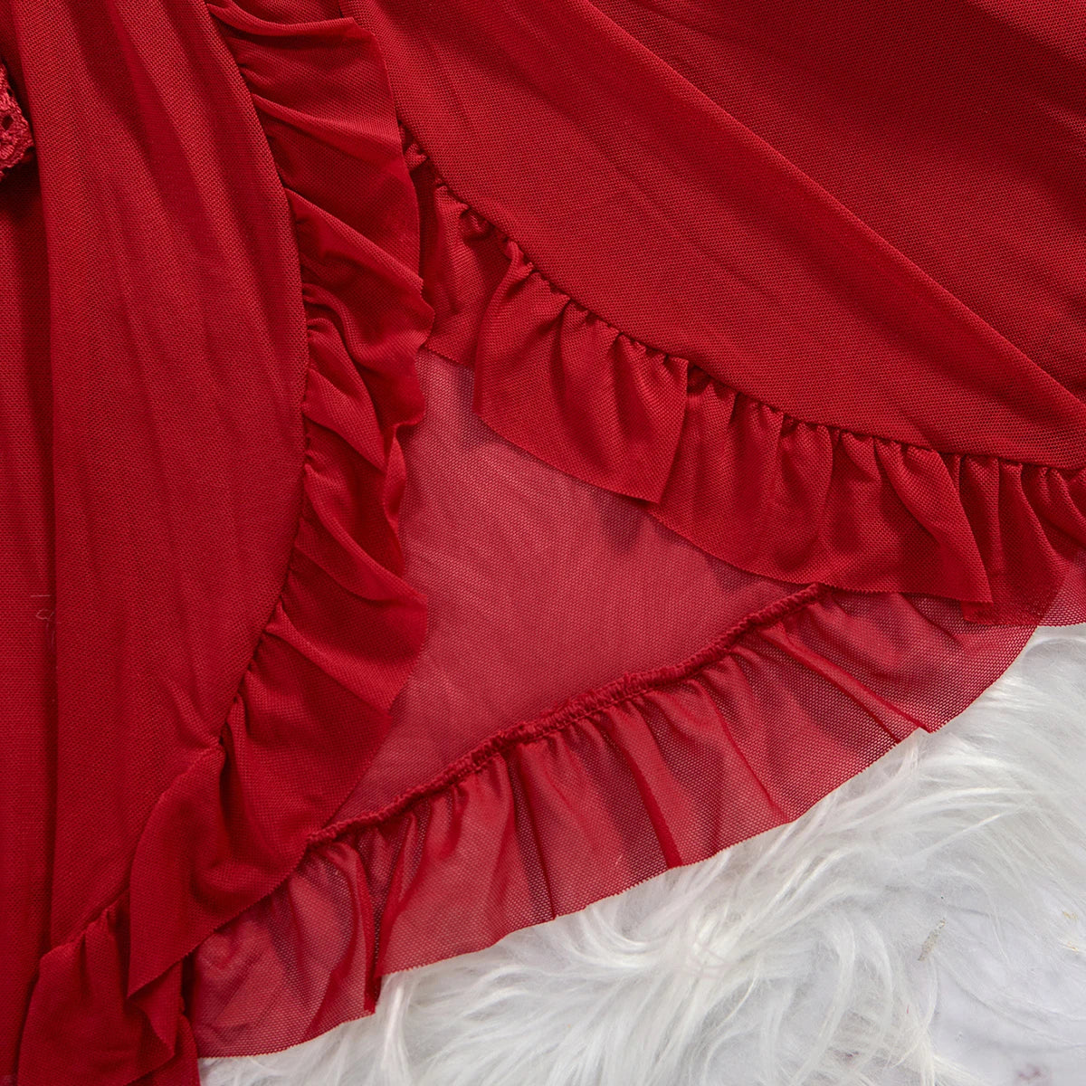 Nuisette d'été en dentelle rouge transparente, ensemble nuisette et culotte sexy pour femme