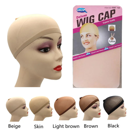 2 unidades/bolsa Gorro de peluca de media superior Red para pelucas de cabello tejido Redes para pelucas de cabello negro Marrón Gorro de peluca de malla elástica para hacer pelucas