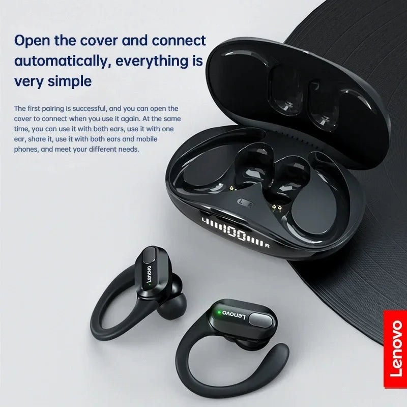 Auriculares inalámbricos Lenovo XT80 Bluetooth 5.3 con micrófono, control de botones, reducción de ruido, ganchos para las orejas y resistentes al agua.