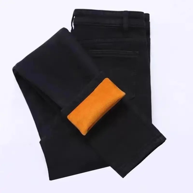 Pantalones vaqueros ajustados de cintura alta para mujer, forrados de felpa, gruesos y cálidos, estilo nuevo, versátiles, tipo lápiz, casuales y cómodos.