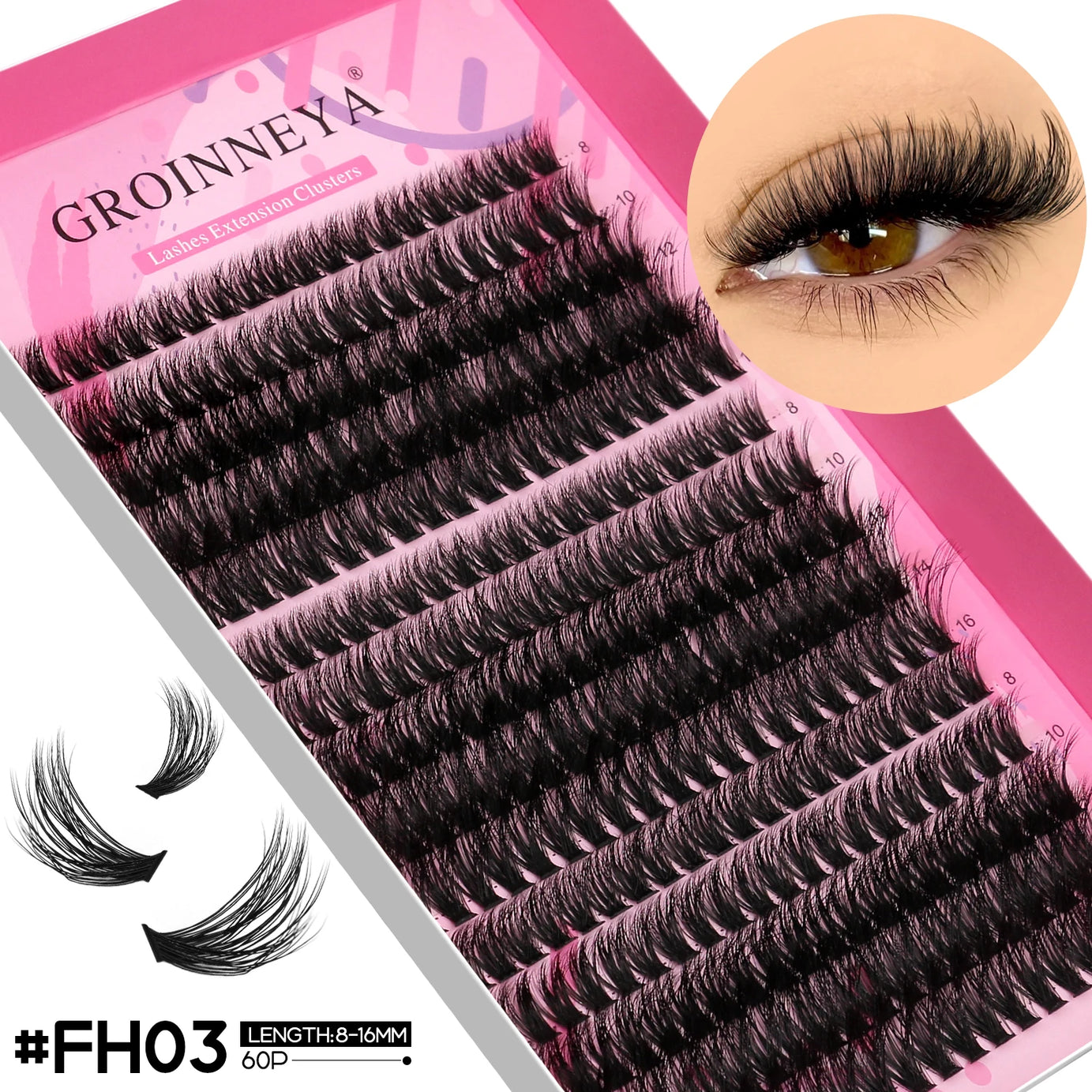 GROINNEYA Faux cils en vison, extensions de cils volumineuses, duveteuses et fines, maquillage pour les cils