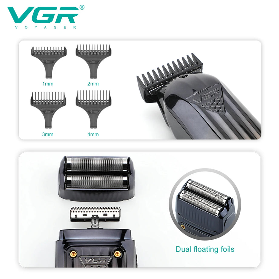 Tondeuse à cheveux électrique combinée VGR 644 avec dégradé, rechargeable, professionnelle, pour homme.