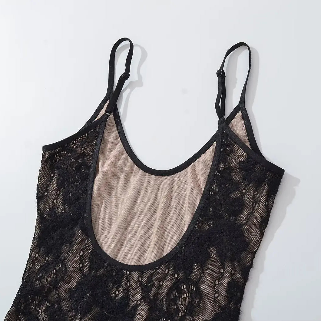 Body sexy transparente de encaje con forro, sin espalda, con tirantes finos, mono corto ajustado para mujer, monos ajustados, enterizos.