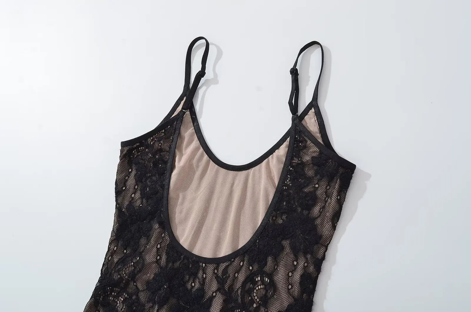 Body sexy transparente de encaje con forro, sin espalda, con tirantes finos, mono corto ajustado para mujer, monos ajustados, enterizos.