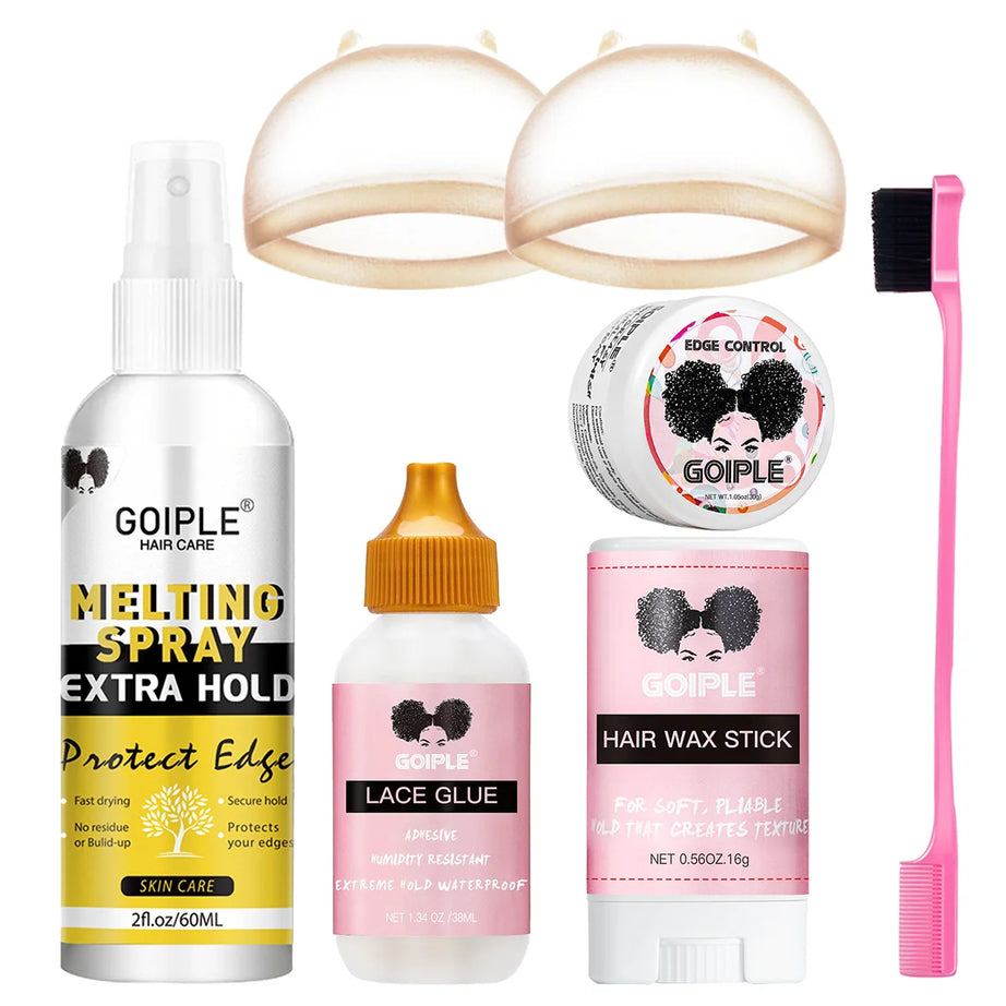 Spray fondant à séchage rapide, imperméable et puissant, dissolvant pour colle à perruque, cire lissante en bâtonnet, gel ou outil pour contrôler les frisottis et la ligne des cheveux.