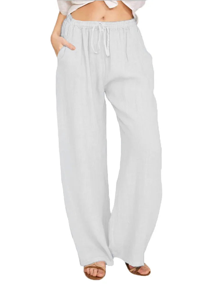 Nouveaux vêtements décontractés d'été et d'automne pour femmes en Europe, en Amérique et en Europe. Pantalons décontractés amples en coton et chanvre.