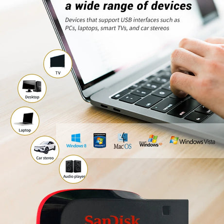 Clé USB SanDisk Cruzer Blade originale 16 Go, 32 Go, 64 Go, 128 Go, disque de stockage USB portable pour ordinateur