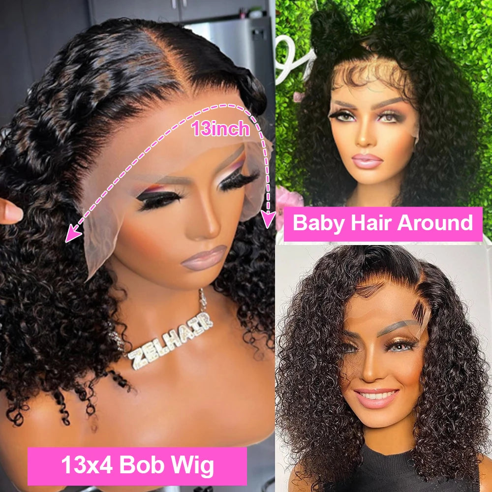 Perruques bouclées au carré, cheveux humains brésiliens, 13x4 Deep Water Wave, perruques frontales en dentelle 5x1 et 13x1 avec raie en T, pour femmes, pré-épilées à 200 %.