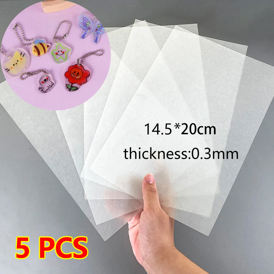 Lot de 5 feuilles de plastique thermorétractable, transparentes et vierges, pour loisirs créatifs (14,5 x 20 cm).