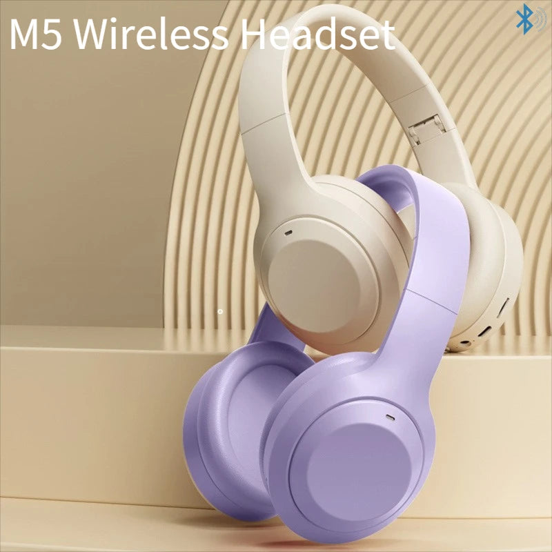 Casque stéréo Hi-Fi circum-aural M5 sans fil Bluetooth 5.3, idéal pour le sport et les jeux vidéo. Compatible avec carte TF/AUX et réduction du bruit.