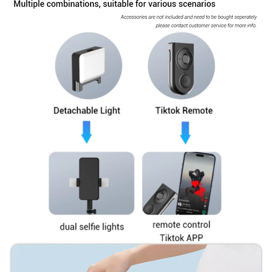 Perche à selfie sans fil FANGTUOSI 1750 mm, trépied, monopode pliable avec lumière LED pour smartphones, prise de vue stable et équilibrée en direct