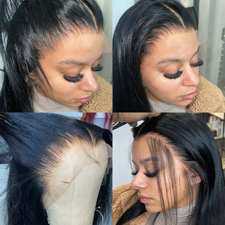 Perruques en cheveux humains raides comme des baguettes, perruque frontale en dentelle HD 13x6, 30 à 40 pouces, pré-épilées, brésiliennes, perruques noires frontales en dentelle 13x4 pour femmes