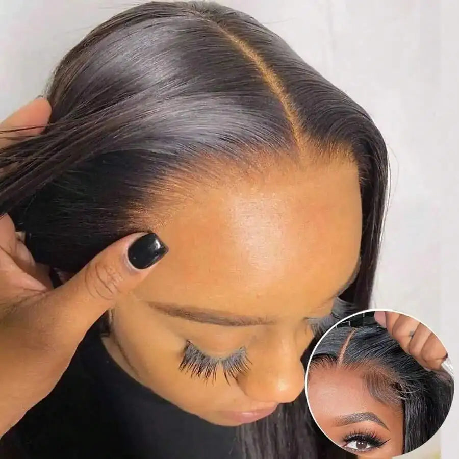Brazilian Human Hair Bob Wigs Glueless HD Lace Front Wig No Glue Short Bone Straight Lace Frontal Wig Ready to Wear 250 Density