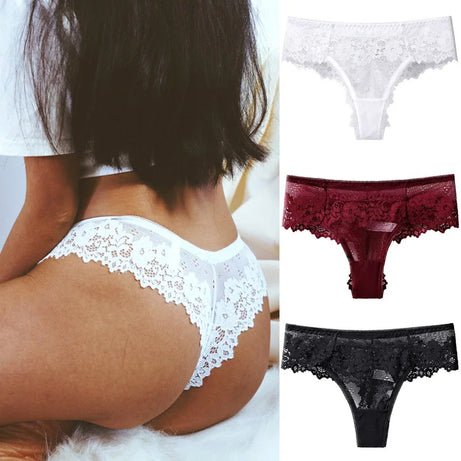 Culotte en dentelle noire sexy pour femme, string taille basse, lingerie respirante brodée, sous-vêtements séduisants