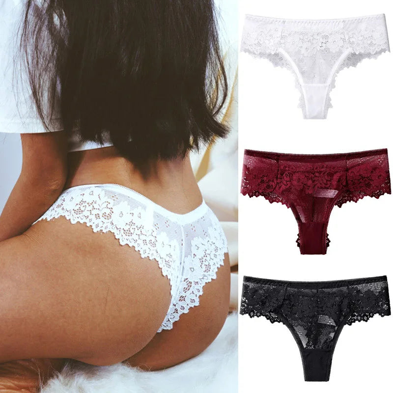 Culotte en dentelle noire sexy pour femme, string taille basse, lingerie respirante brodée, sous-vêtements séduisants