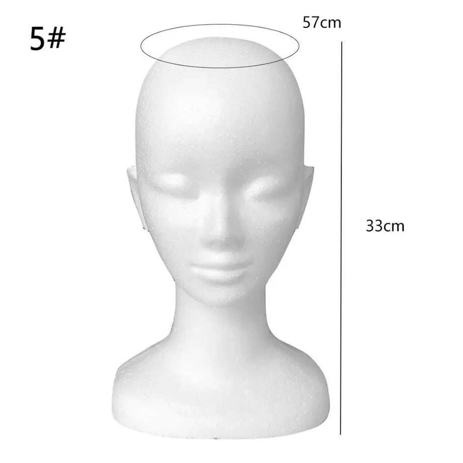 1 tête de mannequin en mousse pour perruque, lunettes et chapeau, présentoir pour accessoires capillaires, modèle de tête féminine.