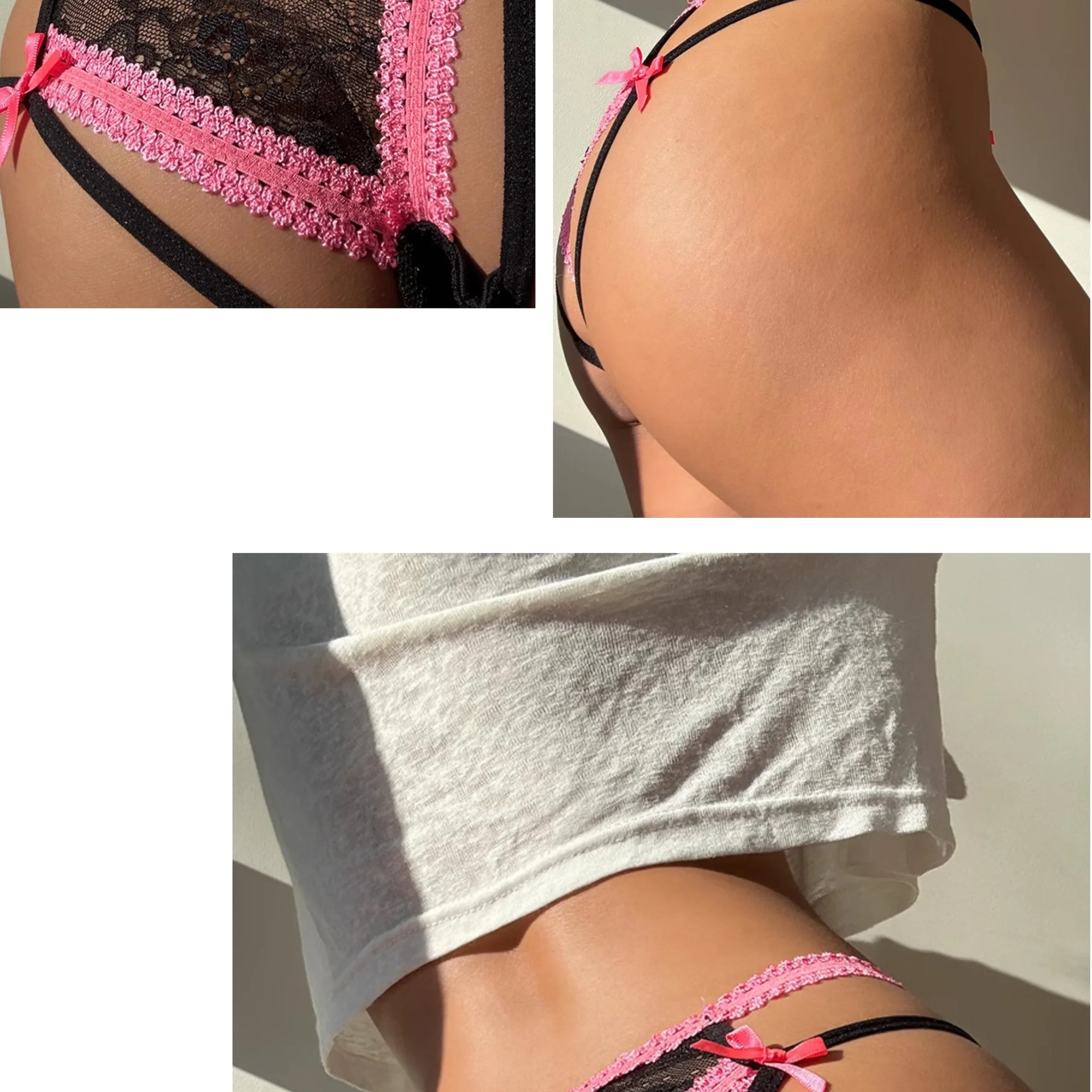 Culotte sexy pour femme SP&CITY, taille basse, avec nœud transparent et entrejambe en coton doux et fin, ornée de dentelle et de bandes croisées.