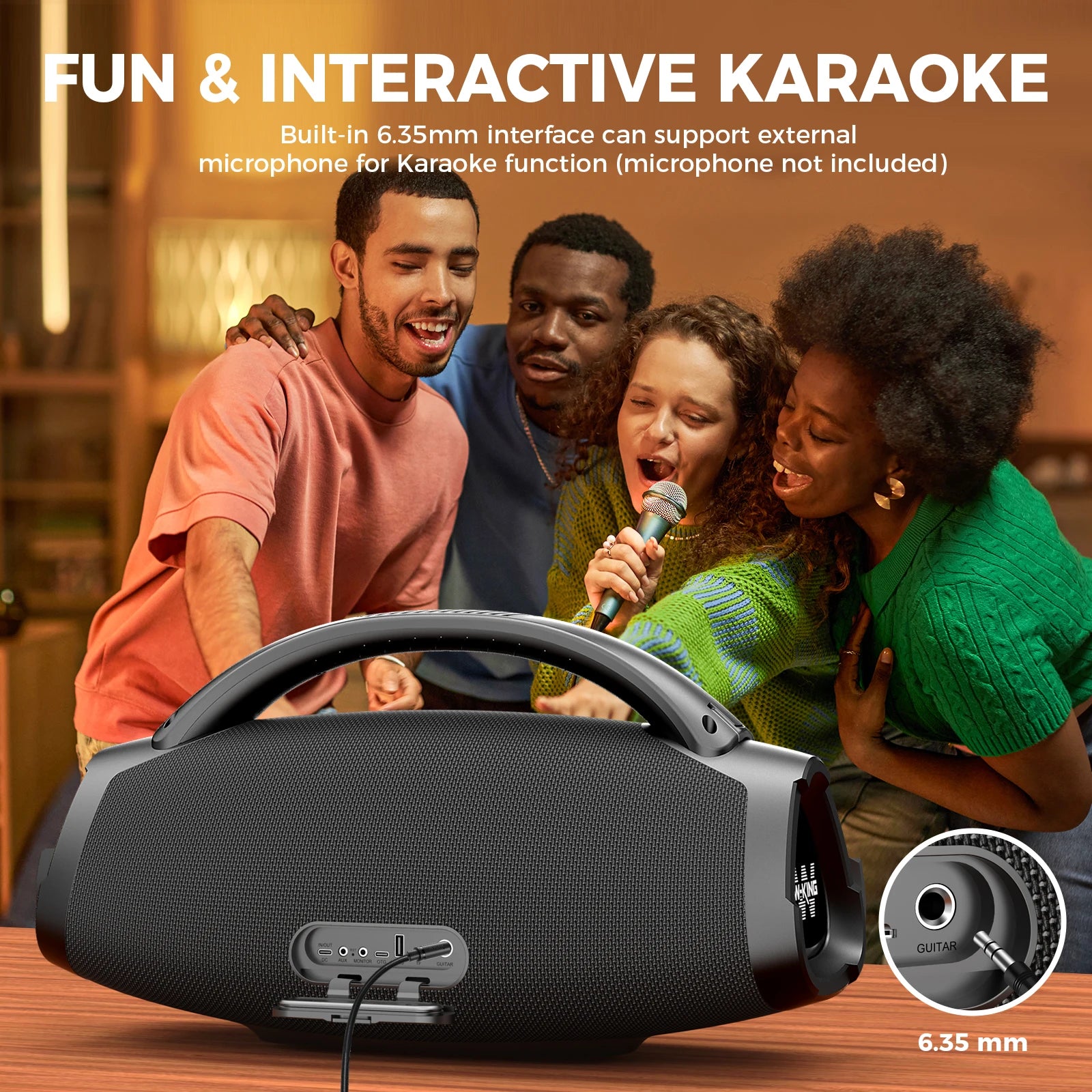 Enceinte Bluetooth portable W-KING 200 W RMS, boombox de fête aux basses puissantes, enceinte étanche IPX7, grande enceinte puissante pour l'extérieur