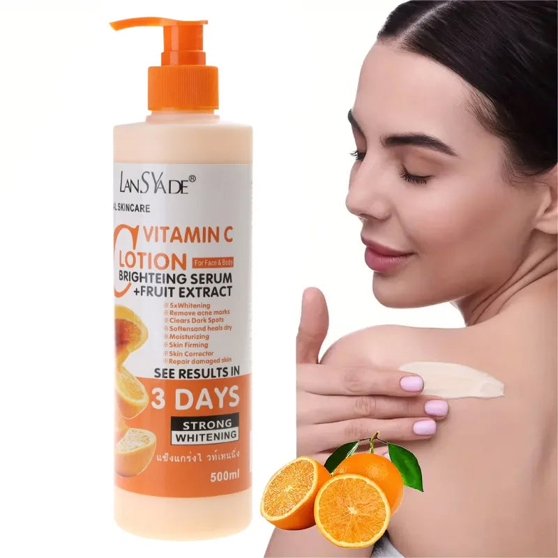 Lotion corporelle à la vitamine C, crème hydratante et nourrissante pour le corps, soin réparateur, anti-gerçures, éclaircissant et nourrissant.