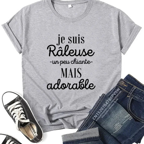 Hauts Harajuku noirs, roses et rouges, vêtements pour femmes, France, t-shirt graphique amusant avec inscription, style fille, manches courtes