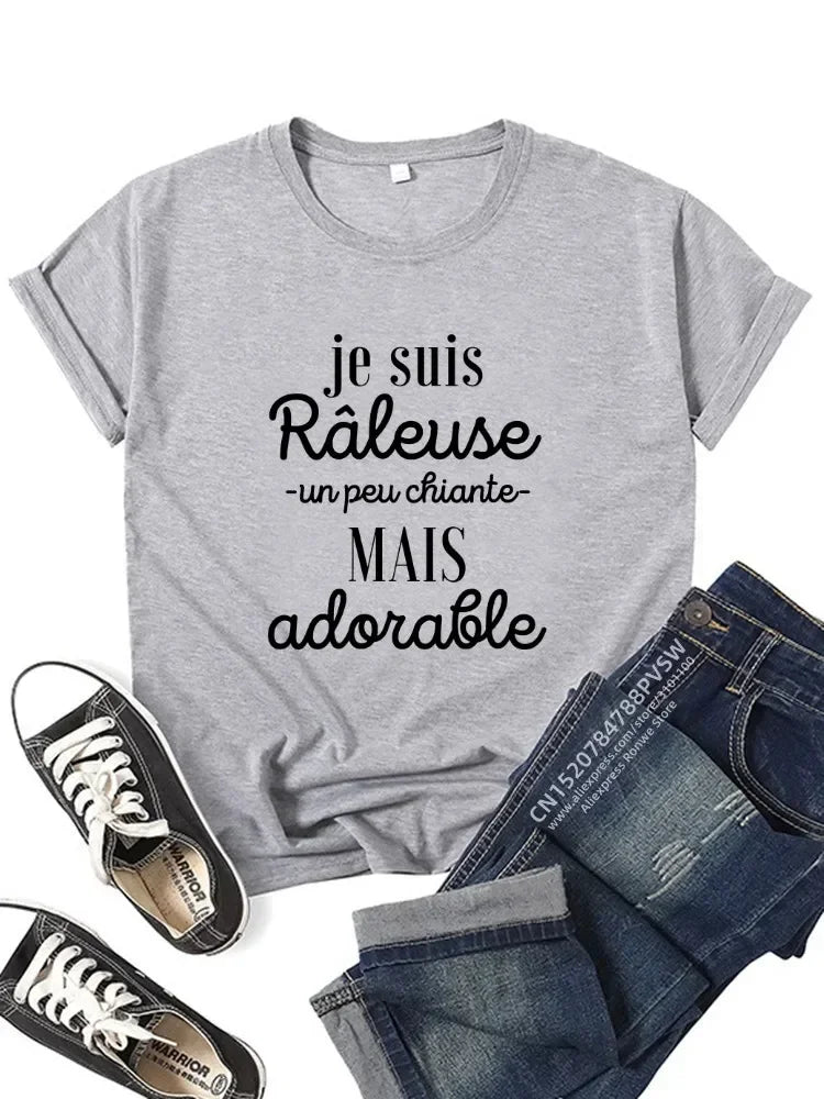Hauts Harajuku noirs, roses et rouges, vêtements pour femmes, France, t-shirt graphique amusant avec inscription, style fille, manches courtes