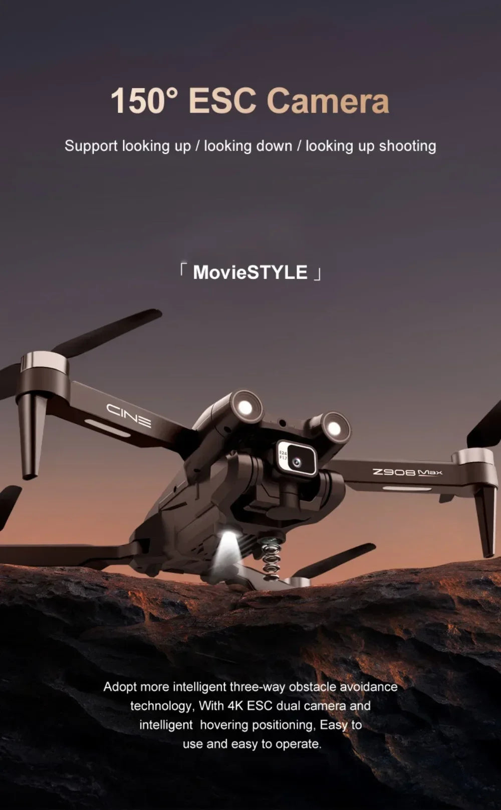 Drone Original Z908 Pro /MAX 8K ESC Professionnel 4K avec localisation par flux optique et évitement d'obstacles sur 3 côtés - Quadricoptère jouet