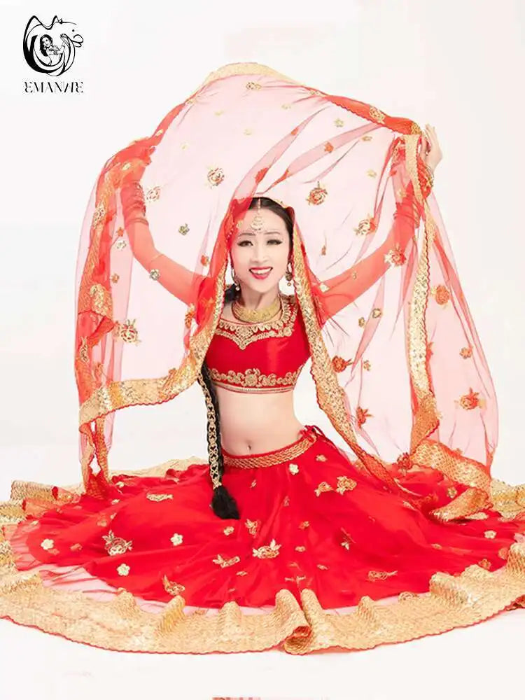 Yiman Exotic Indian Dance Dress Ethnic Style Female Photo Belly Dance Sari Top Big Swing Skirt Lengha Set