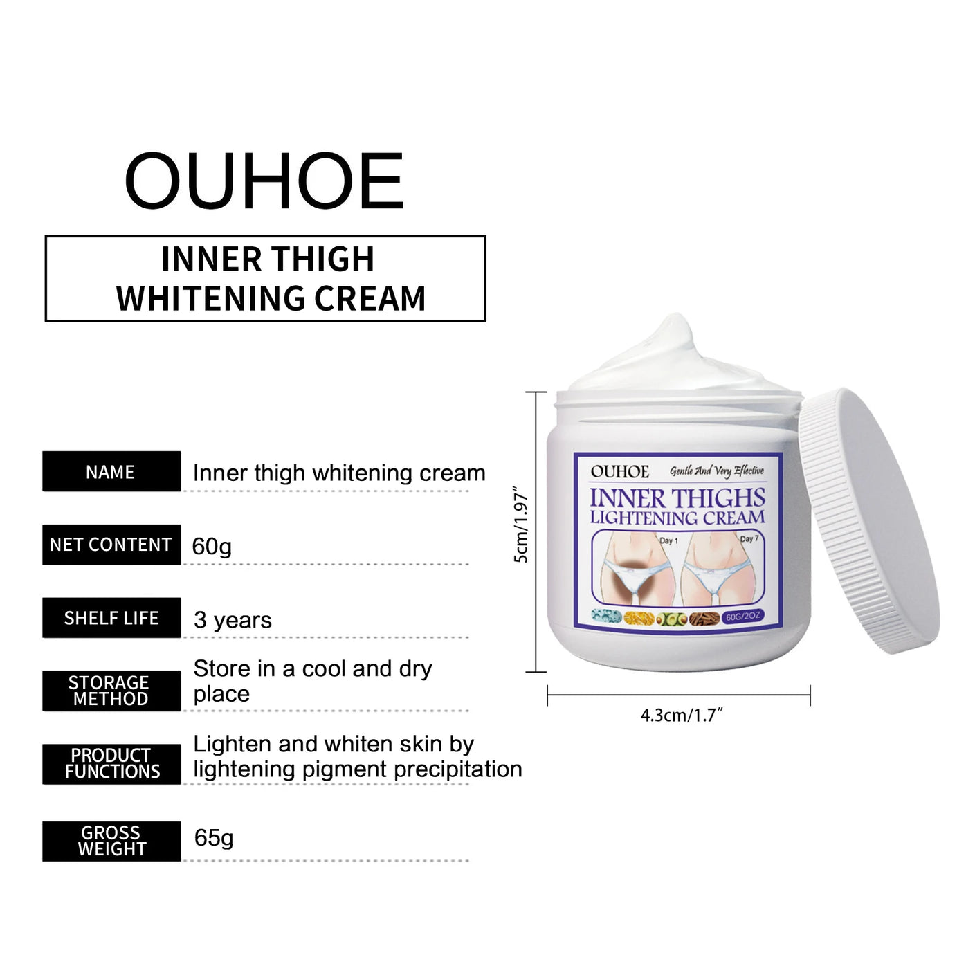 Crema blanqueadora para la parte interna del muslo, zonas íntimas, axilas, glúteos y rodillas, aclara la melanina, cuidado de la piel oscura íntima, 60 g