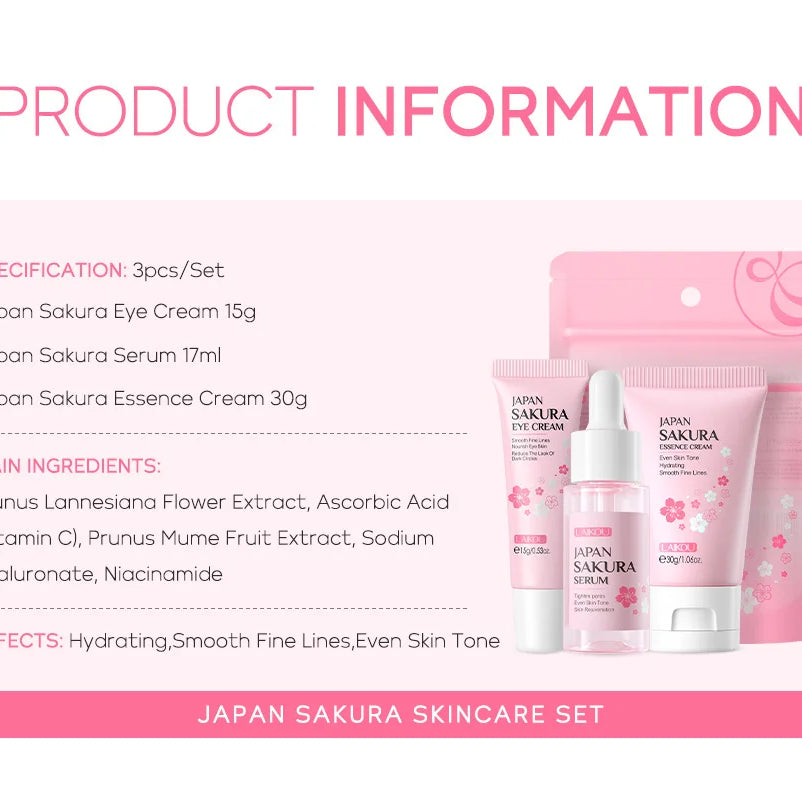3pcs/set LAIKOU Vitamin C 24K Golden Sakura Skin Care Sets Face Cream Serum Eye Cream Moisturizing Anti Wrinkles Face Care Kit