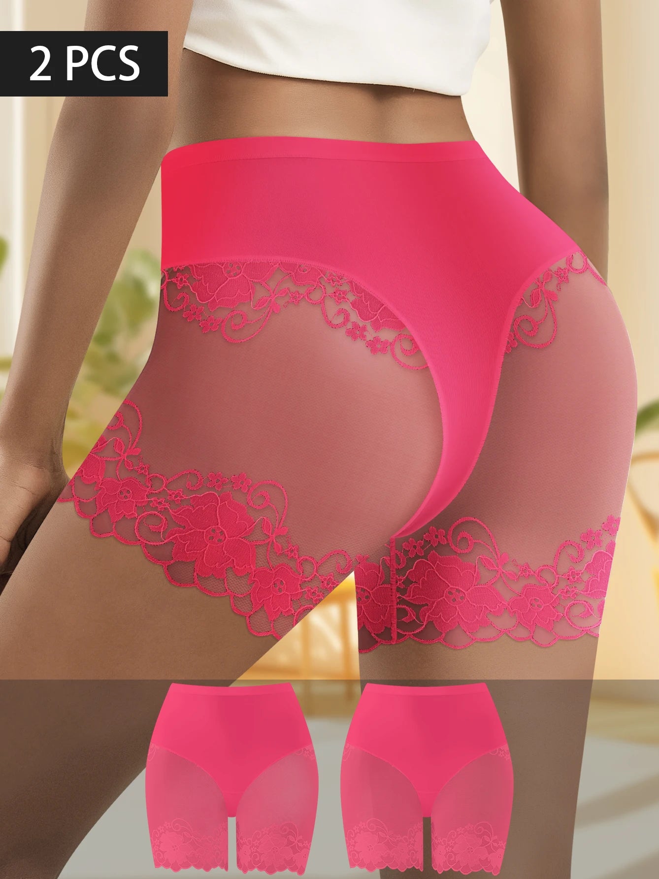 Lot de 2 culottes shorty transparentes pour femmes - Confortables, taille mi-haute, respirantes, ne roulent pas, idéales pour les soirées en amoureux et au quotidien