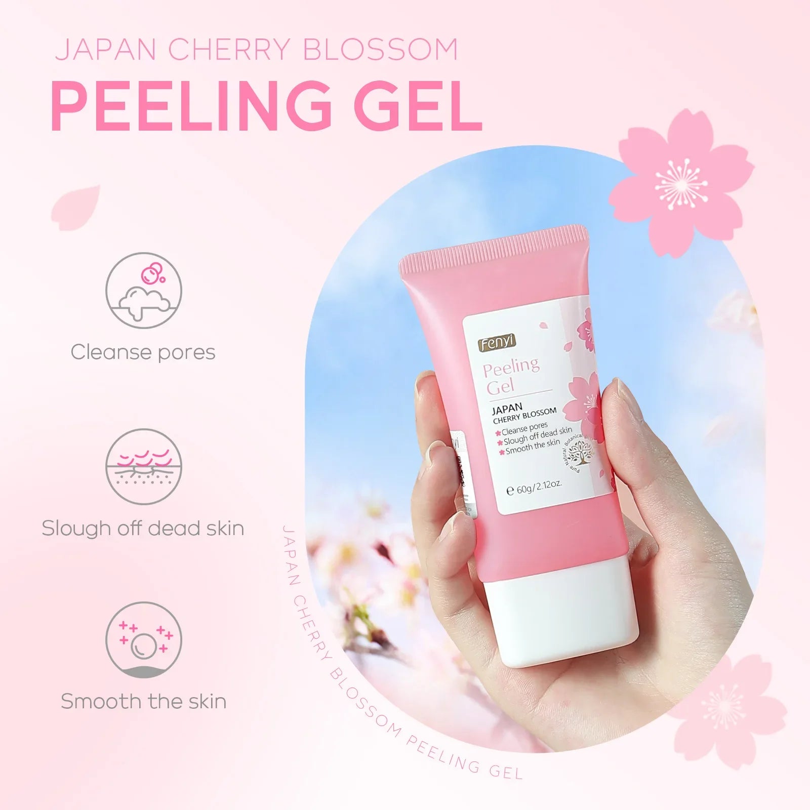 Gel exfoliant nettoyant en profondeur Sakura pour le visage, soin éclaircissant et hydratant, gommage réparateur, 60 g