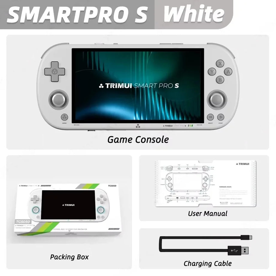 Console de jeu portable Trimui Smart Pro S, écran IPS 4,96 pouces, système Linux, joystick, éclairage RGB, jeu vidéo rétro, cadeau Smartpros