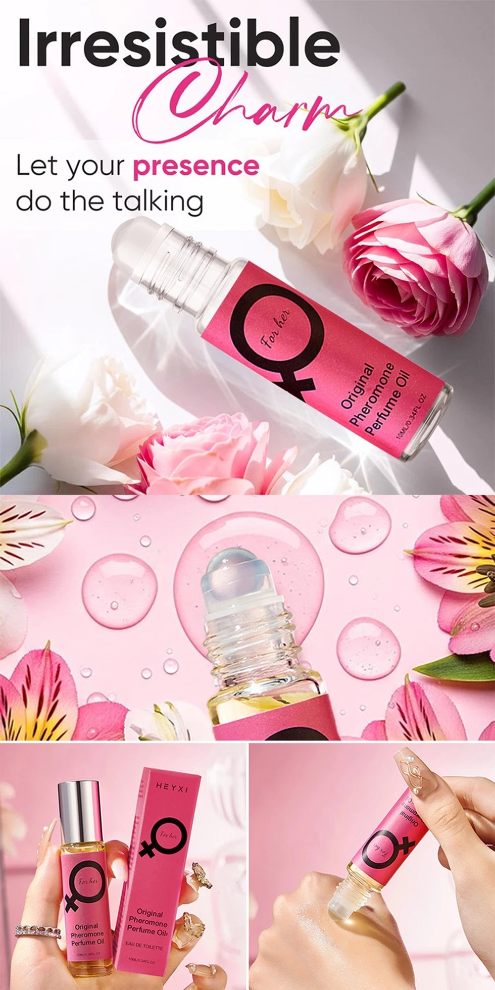 Parfum à bille Rose Red pour femme, longue tenue, floral, frais et naturel, idéal pour un rendez-vous ou comme cadeau de Noël.