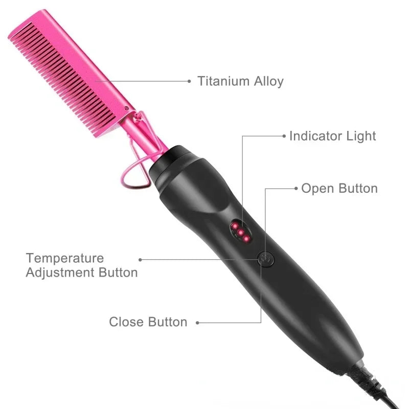Peigne chauffant électrique, lisseur, fer à friser, brosse lissante pour cheveux secs et humides, outils de coiffure