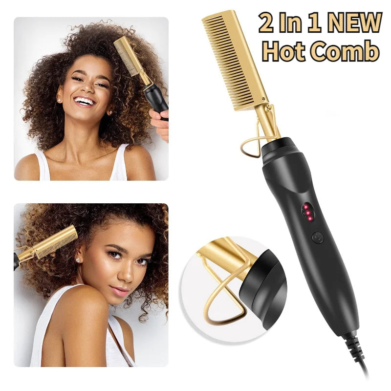 Peigne chauffant électrique, lisseur, fer à friser, brosse lissante pour cheveux secs et humides, outils de coiffure