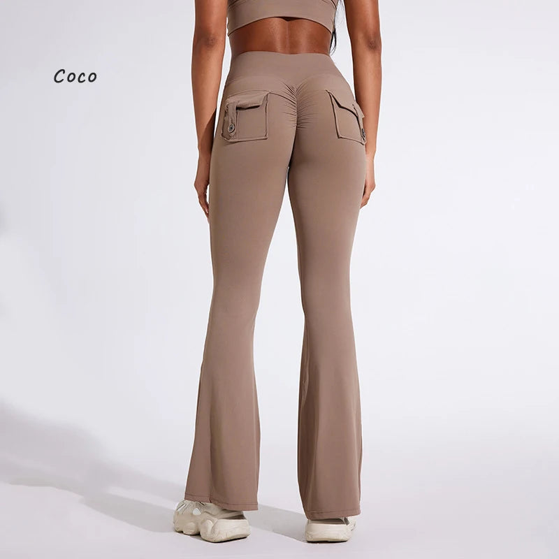 Pantalon de yoga taille haute à poches pour femme DIAS FIT JOY, effet push-up, séchage rapide, idéal pour la course, le sport et la salle de gym.
