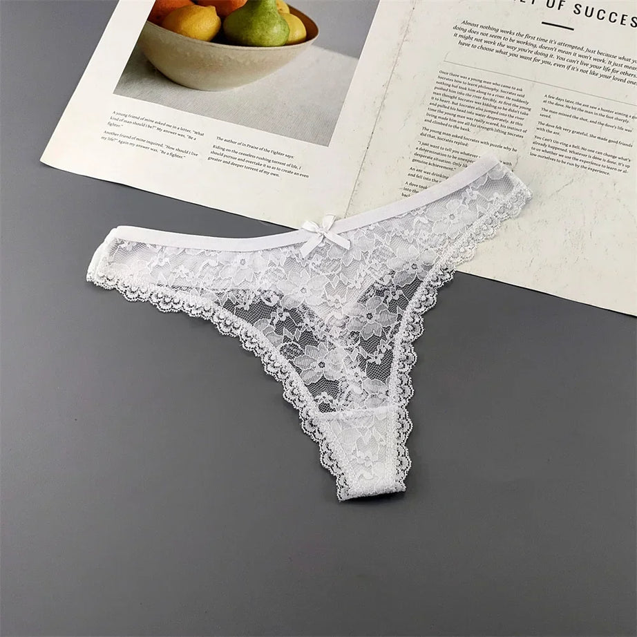 Lot de 3 culottes string sexy en dentelle transparente pour femme, sans coutures, style bikini, taille basse, tailles S à XXL