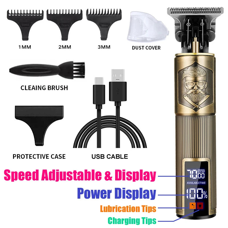 Tondeuse à cheveux professionnelle, machine de coupe de cheveux de barbier rechargeable, tondeuse en métal pour hommes