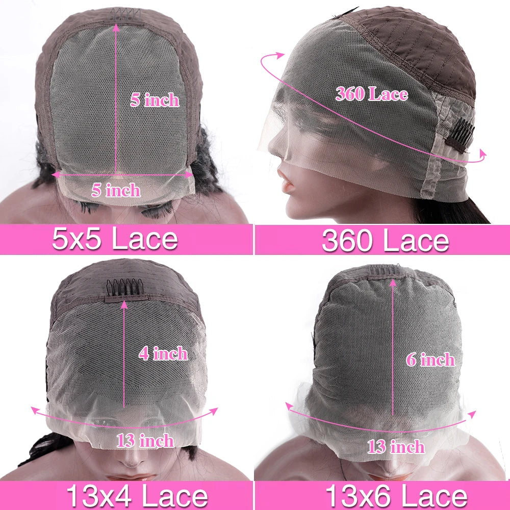Perruque Lace Frontale 360° transparente HD 13x4 ou 13x6, ondulée, pré-épilée, en cheveux humains pour femmes, densité 200 (5x5).