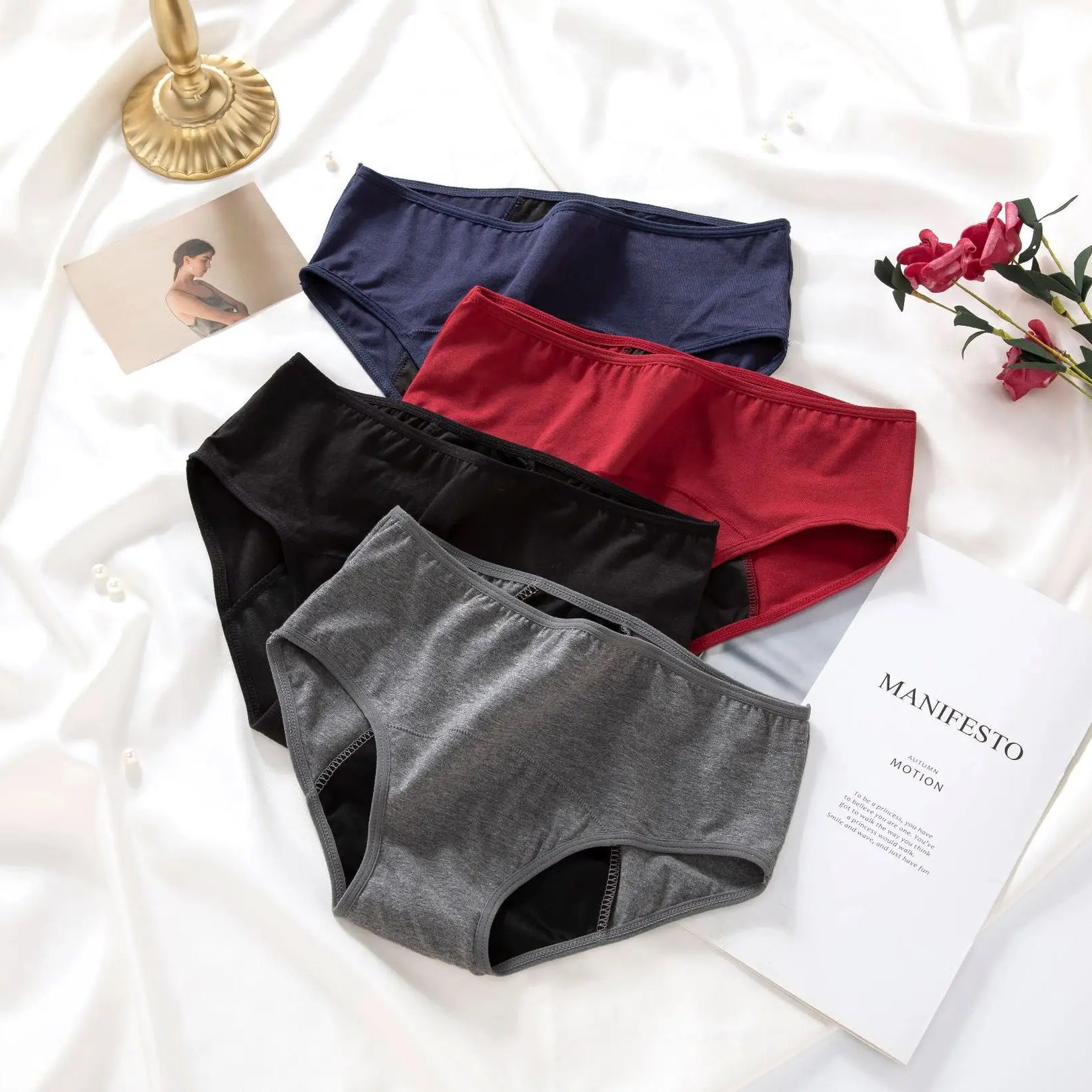 Lot de 3 culottes menstruelles pour femmes, anti-fuites, en coton, absorbantes, physiologiques, pour les règles.