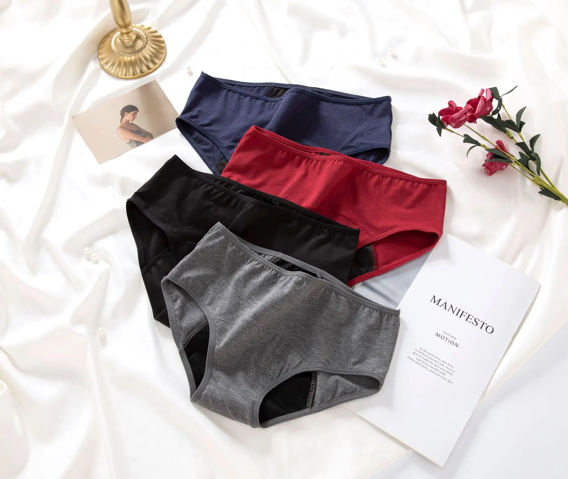 Lot de 3 culottes menstruelles pour femmes, anti-fuites, en coton, absorbantes, physiologiques, pour les règles.